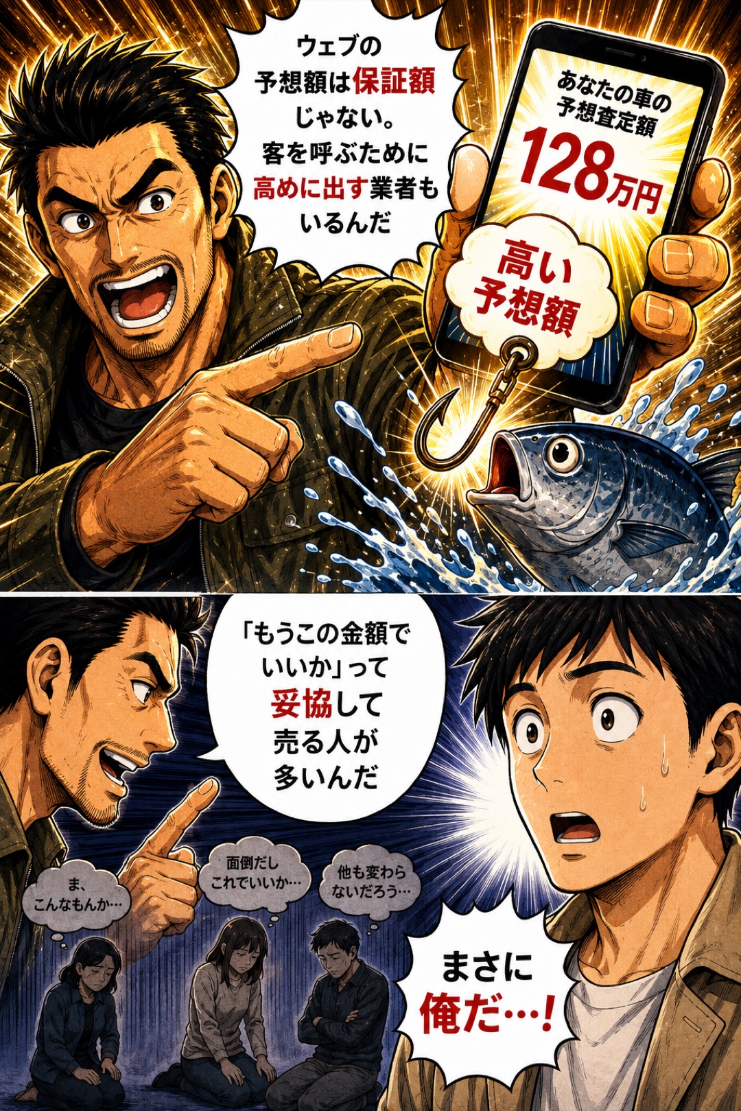 ウェブの予想額は保証額じゃないと釣り針の図解で説明